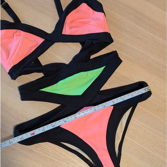 Agent Provocateur Mazzy Swimsuit Womens AP 3/US 6 Green/Pink One Piece Bandage - Picture 9 of 11